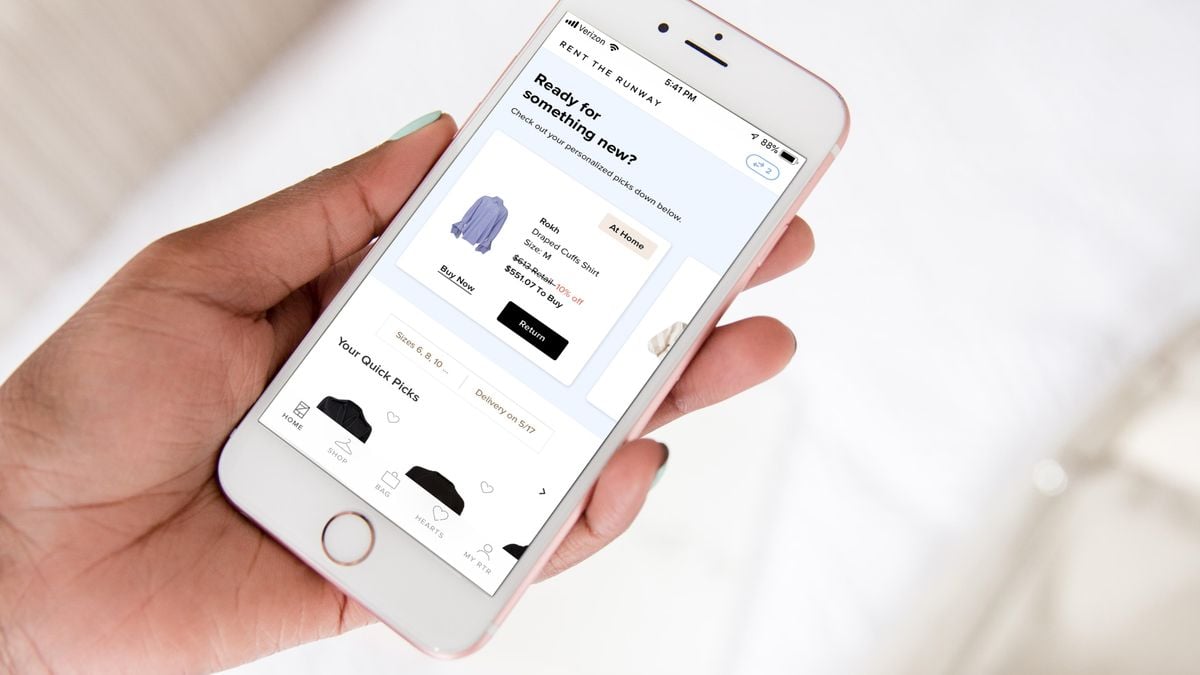 A Rent the Runway subscriber searches the company's "closet in the cloud" on mobile.