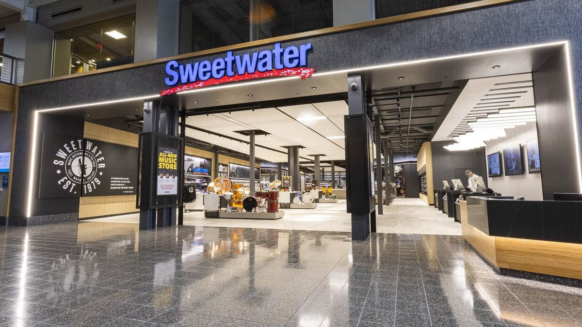 The indoor main entrance to Sweetwater music's retail store in Fort Wayne, Indiana